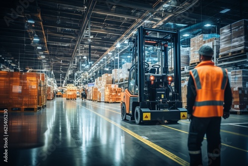 Forklift Operator Moving Cargo In A Manufacturing Facilities, Generative AI 