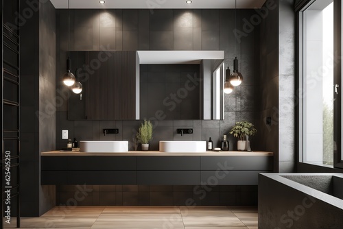 Contemporary bathroom design  high-end designer bathroom with freestanding tub  natural light and white marble. Generative AI