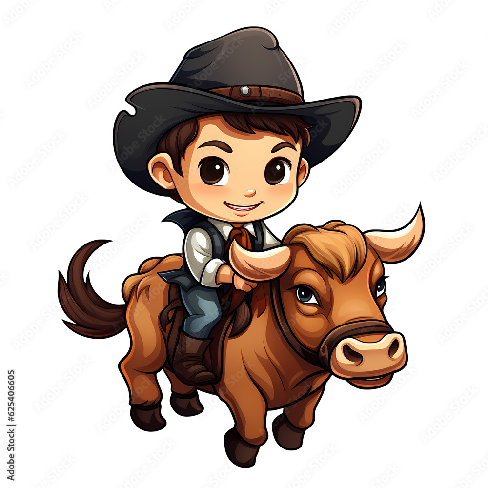 Cute Cowboy Riding a Bull Illustration Cute Cowboy Riding a Bull Illustration