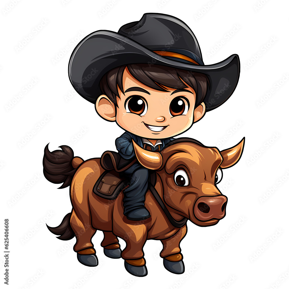 Cute Cowboy Riding a Bull Illustration Cute Cowboy Riding a Bull Illustration