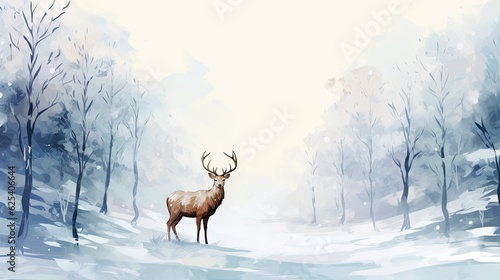 Elegant Winter Scene: Deer in Snowy Forest