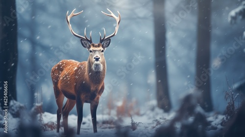 Winter Wildlife  Deer on Snowy Background