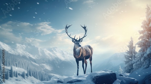 Graceful Winter Deer: Snowy Landscape