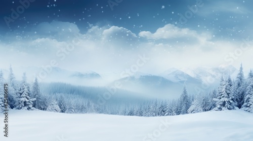 Snowy Wonderland Vista: Panoramic Winter Background © indeep