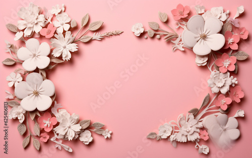 Wallpaper Mural A pink and white paper photo frame with flowers on it Torontodigital.ca