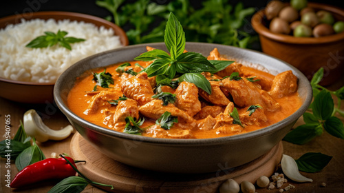 Butter chicken curry with tender chicken breast, cream, butter & honey, Generative AI.