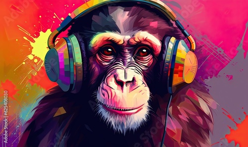 The portrait showcased a party-loving monkey ape, donning headphones and rhythm. Creating using generative AI tools
