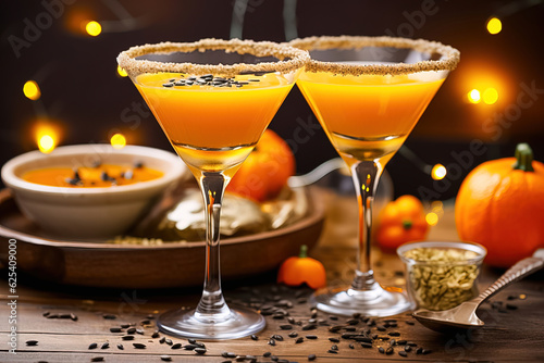 Tykkintini Pumpkin Martini cocktail for autumn and Halloween parties. Generative AI
