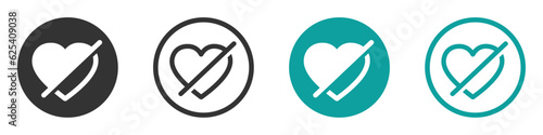 Cross on heart social media vector icons. Hide like vector symbols. No heart icons. Dislike vector icons. Ban heart icons