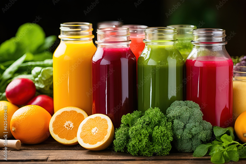 Vegetable cooling drinks in bottles. Generative AI Vegetable cooling drinks in bottles. Generative AI