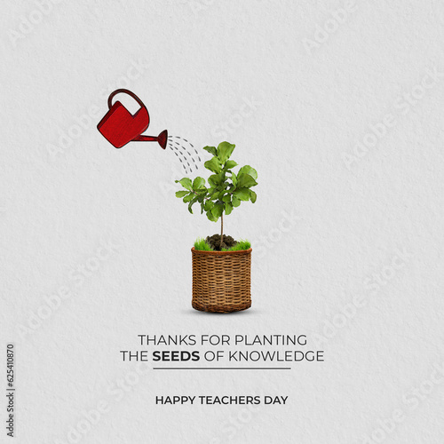 Pouring water on small tree.Creative teachers day social media post design. Conceptual design for teachers day. 