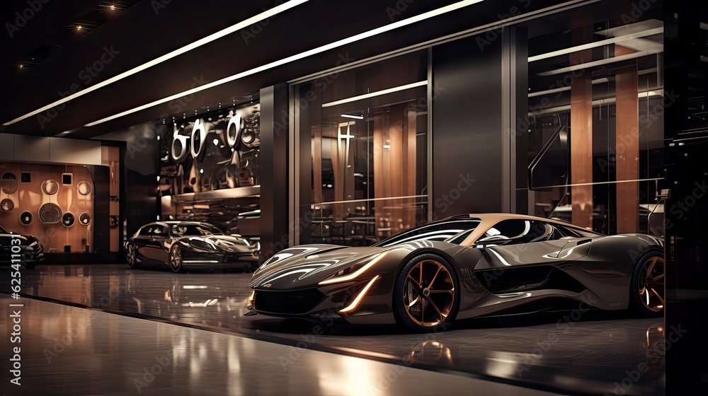 A shop selling luxury sports cars, showcasing sleek designs and superior performance. Generative AI A shop selling luxury sports cars, showcasing sleek designs and superior performance. Generative AI