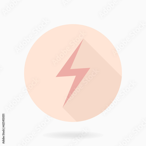 Fine pink icon with lightning in circle. Flat design with long shadow