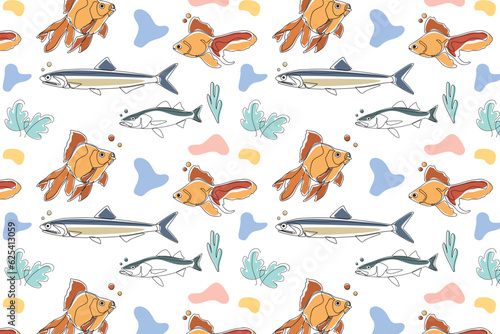 Colorful cute fish cartoon seamless vector. Kids background. Seamless pattern. Can be used in textile industry, paper, background, scrap booking.