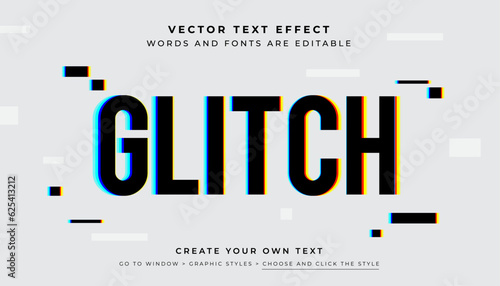 Vector Editable Glitch black text effect. Broken glitch screen graphic style on abstract grey background