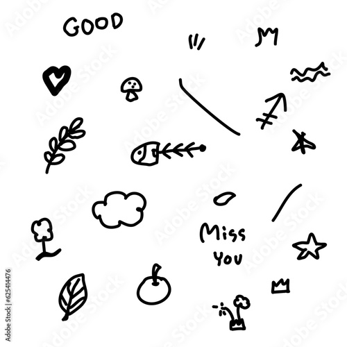 Set of Hand Drawn Highlighter Elements, Doodle marker elements, arrows, circles, check marks, hearts, frames, borders for selecting text