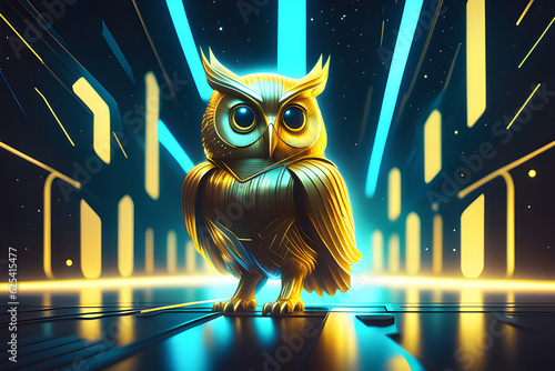 shining golden owl in the dark night.
Generative AI photo