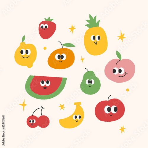 Colorful fruits illustration character set