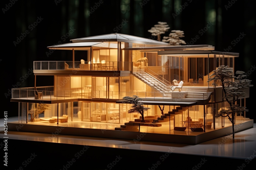 The home model is illuminated by the rays of the sun. The home model is illuminated by the rays of the sun.