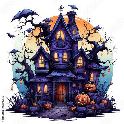 Cute cartoon Haunted house on a white background © Antoine