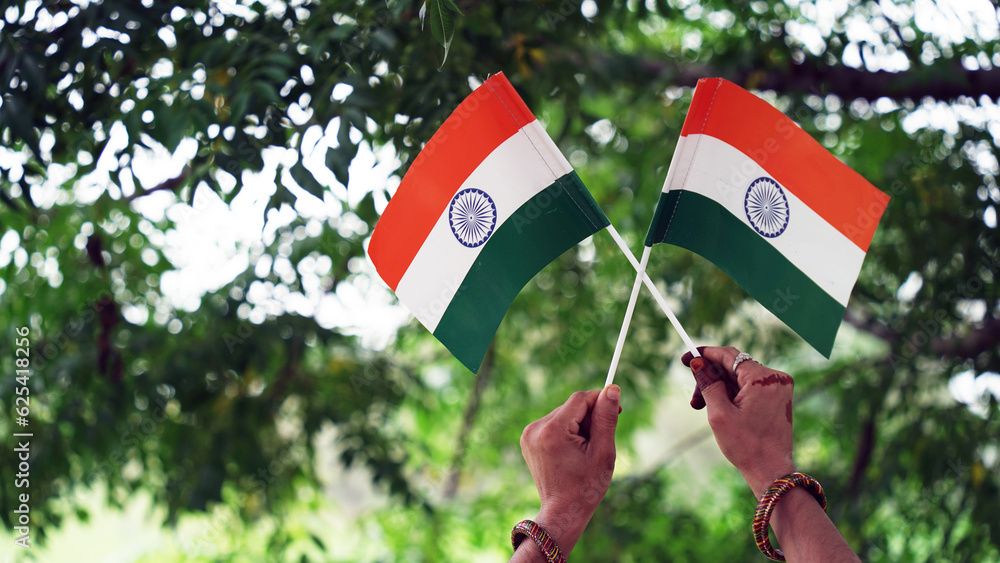 Waving flag of India on flagpole. Template for independence day poster ...