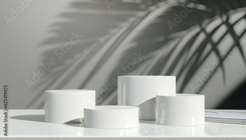 Levitation modern white podium minimal product display isolated on 3d background with empty pedestal geometric mockup stage 