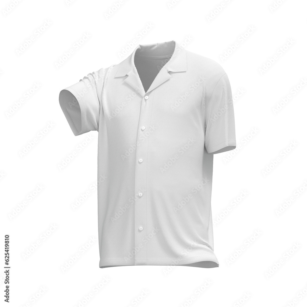 Men Revere collar n short sleeve shirt isolated on white pose Men Revere collar n short sleeve shirt isolated on white pose