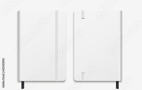 Realistic vector white notebook mockup on a transparent background. Notepad front and back view. Vector illustration EPS10