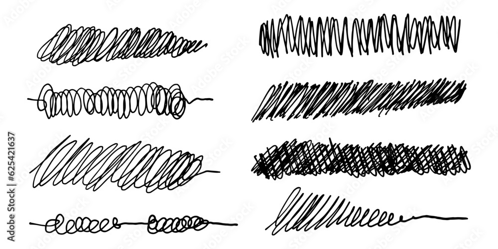Obraz premium Set of hand drawn lines. Doodle design element with underline, scribble, swashes, swoops. swirl. vector illustration