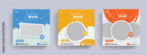 Travel And Tourism Social Media Post Advertisement Promotional Square Flyer Template With Brush Stroke Layout