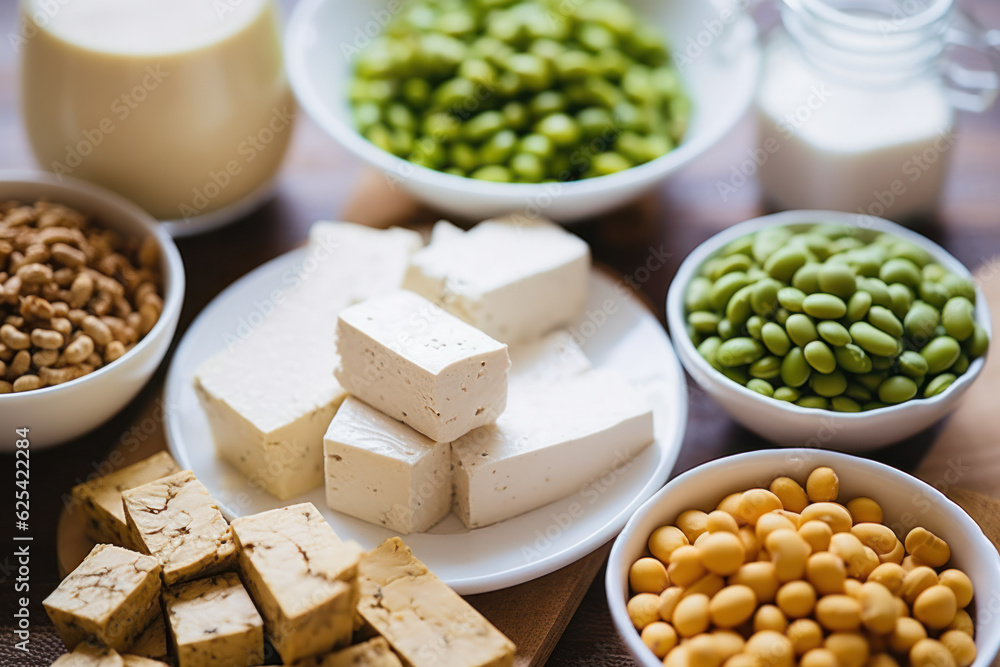Vegan protein sources, including tofu, tempeh, and legumes. 