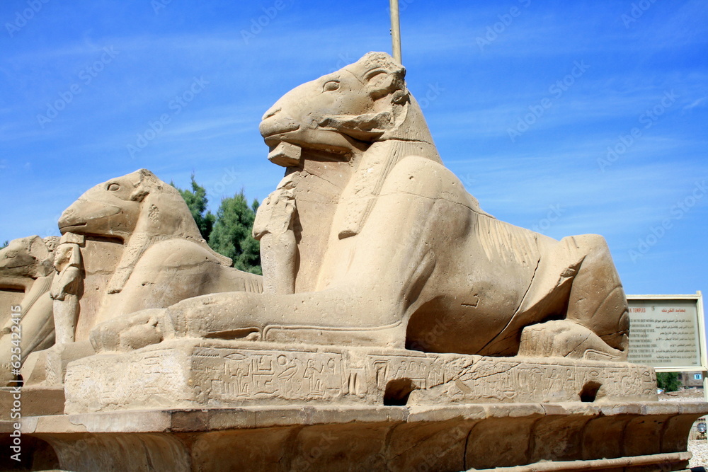 Luxor, Egypt - 11.24.2012. Karnak Temple, alley of sheep-headed sphinxes Luxor, Egypt - 11.24.2012. Karnak Temple, alley of sheep-headed sphinxes