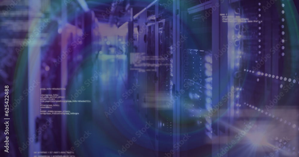 Image of data processing over server room Image of data processing over server room