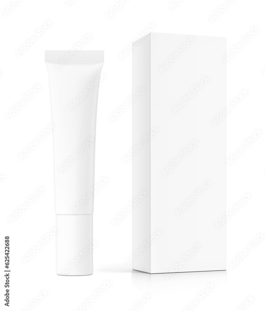 Blank plastic tube with box mockup. Vector illustration isolated on white background. Can be use for your design, advertising, promo and etc. EPS10. Blank plastic tube with box mockup. Vector illustration isolated on white background. Can be use for your design, advertising, promo and etc. EPS10.