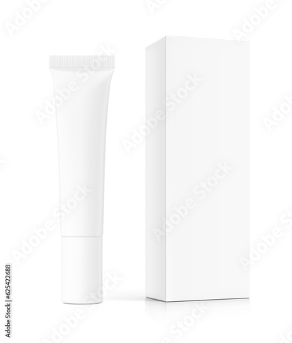 Blank plastic tube with box mockup. Vector illustration isolated on white background. Can be use for your design, advertising, promo and etc. EPS10. 