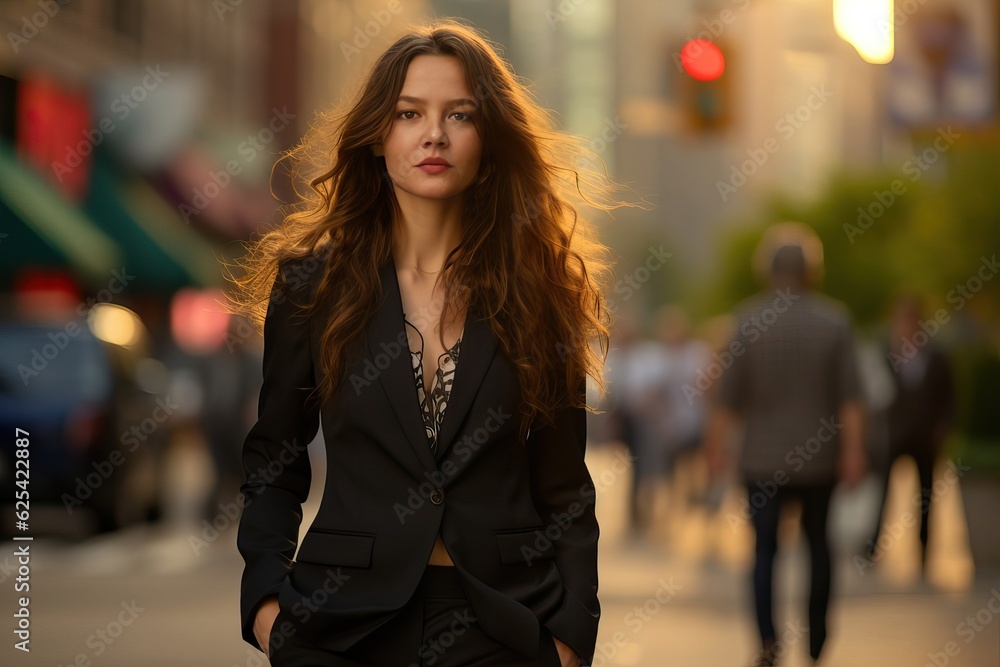 attractive young woman walking on the street, generative ai
