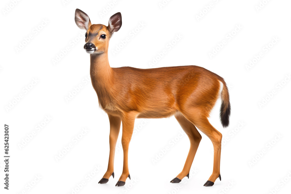 Image of common barking deer on white background. Wildlife Animals. Illustration, Generative AI. Image of common barking deer on white background. Wildlife Animals. Illustration, Generative AI.