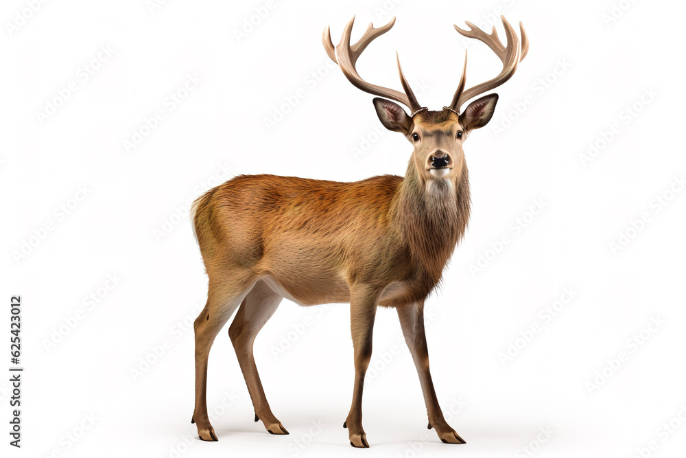 Fototapeta premium Image of rusa deer on white background. Wildlife Animals. Illustration, Generative AI.