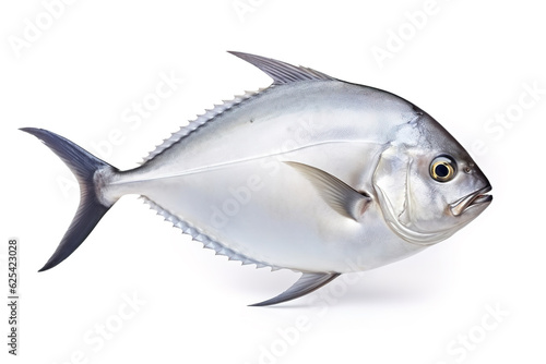 Image of pomfret on white background. Fish. Underwater animals. Illustration, Generative AI. photo