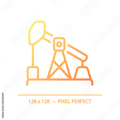 Oil pump gradient linear vector icon. Petroleum industry. Technology equipment. Oil extraction. Manufacturing business. Thin line color symbol. Modern style pictogram. Vector isolated outline drawing