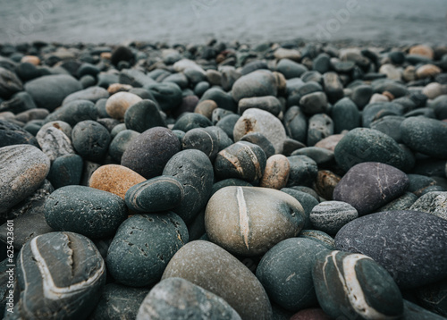 Canvastavla Close up of colorful smooth rocks on beach in Newfoundland, Canada