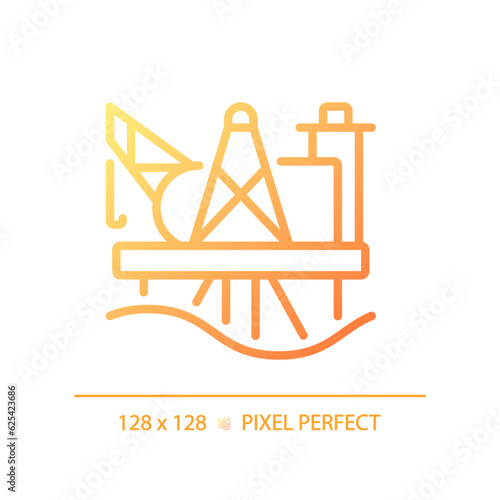 Oil platform gradient linear vector icon. Pump jack. Offshore drilling rig. Deep sea mining. Gas and oil industry. Thin line color symbol. Modern style pictogram. Vector isolated outline drawing