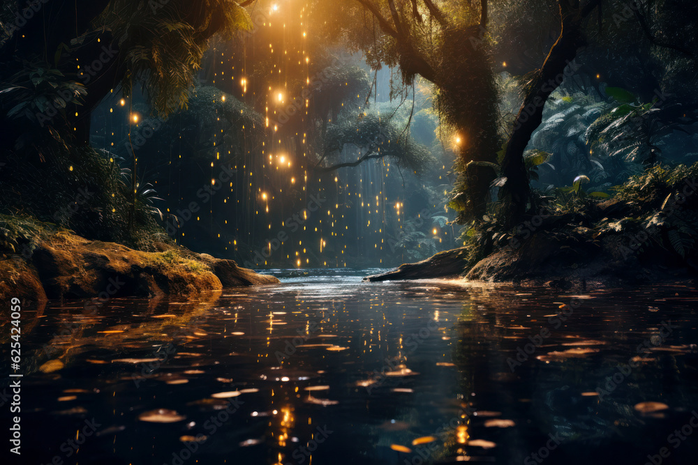 Beautiful forest and surreal magical light, Generative AI