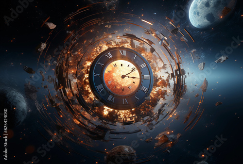 clock in space time concept, generative ai
