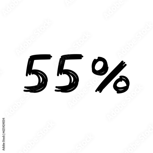 Sale 55 percent off orange discount logo special offer lettering. Vector design illustration in cartoon actual modern style isolated on white background. For discount, menu, seasonal sale, card.