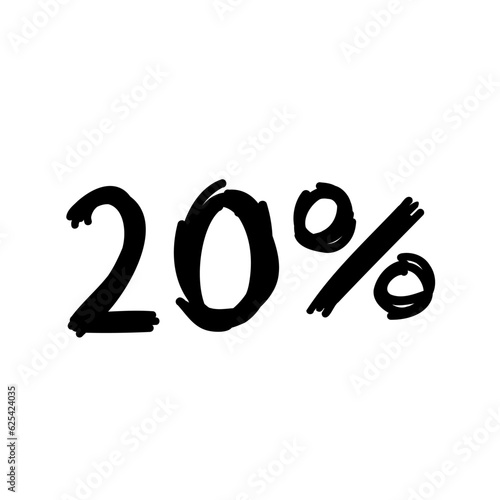 Sale 20 percent off orange discount logo special offer lettering. Vector design illustration in cartoon actual modern style isolated on white background. For discount, menu, seasonal sale, card.