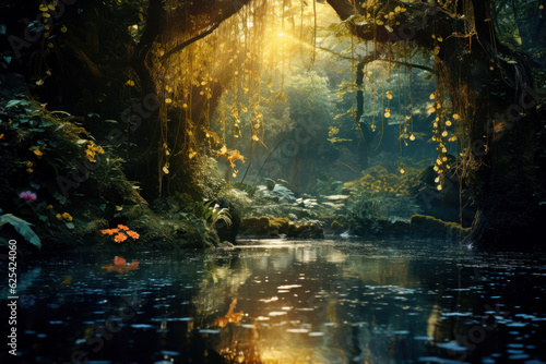 Beautiful forest and surreal magical light, Generative AI © HiroSund