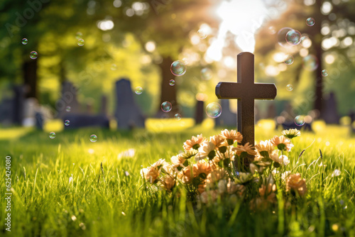 Small cross shaped grave stone, Generative AI