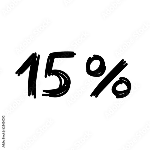 Sale 15 percent off orange discount logo special offer lettering. Vector design illustration in cartoon actual modern style isolated on white background. For discount, menu, seasonal sale, card.