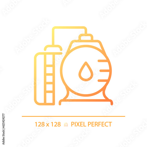 Oil refinery gradient linear vector icon. Power plant. Petroleum product. Chemical industry. Energy production. Thin line color symbol. Modern style pictogram. Vector isolated outline drawing